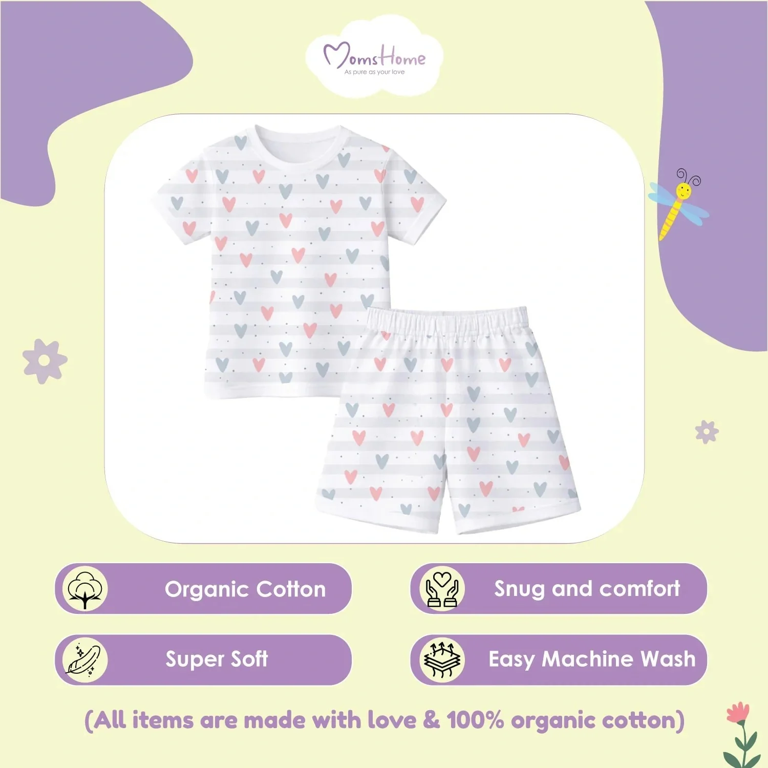 T-Shirt & Shorts Co-ord Set for Kids | Elegant & Comfortable Summer Wear | Organic Cotton Clothing Set | Little Heart | Pack of 1 - Image 3