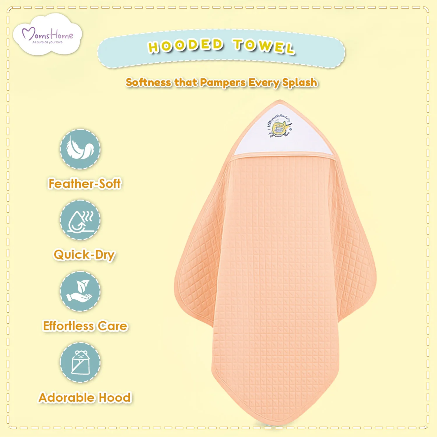 Ultra Soft Cotton Baby Hooded Towel | 70x70 cm | 0-3 Months - Image 5