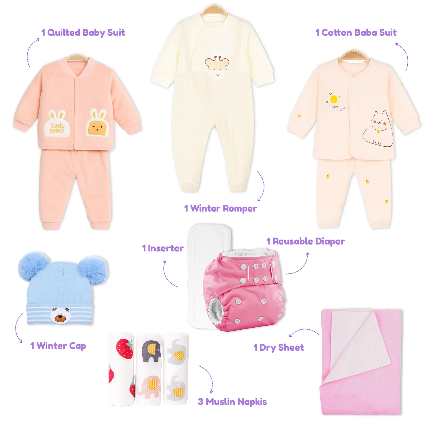 Winter Hospital Kit For Newborn Baby | New Born Baby Essentials Gift Combo | 26 Items | Mixed Design - Image 9