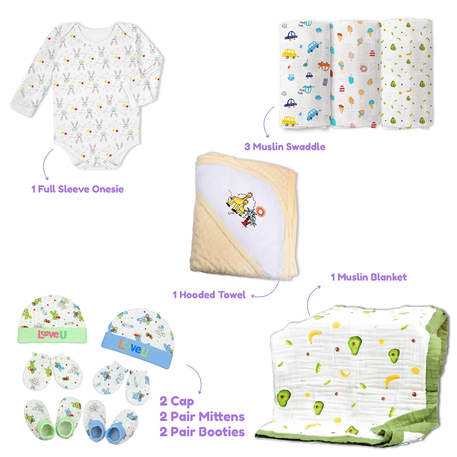 Winter Hospital Kit For Newborn Baby | New Born Baby Essentials Gift Combo | 35 Items | Mixed Design - Image 9