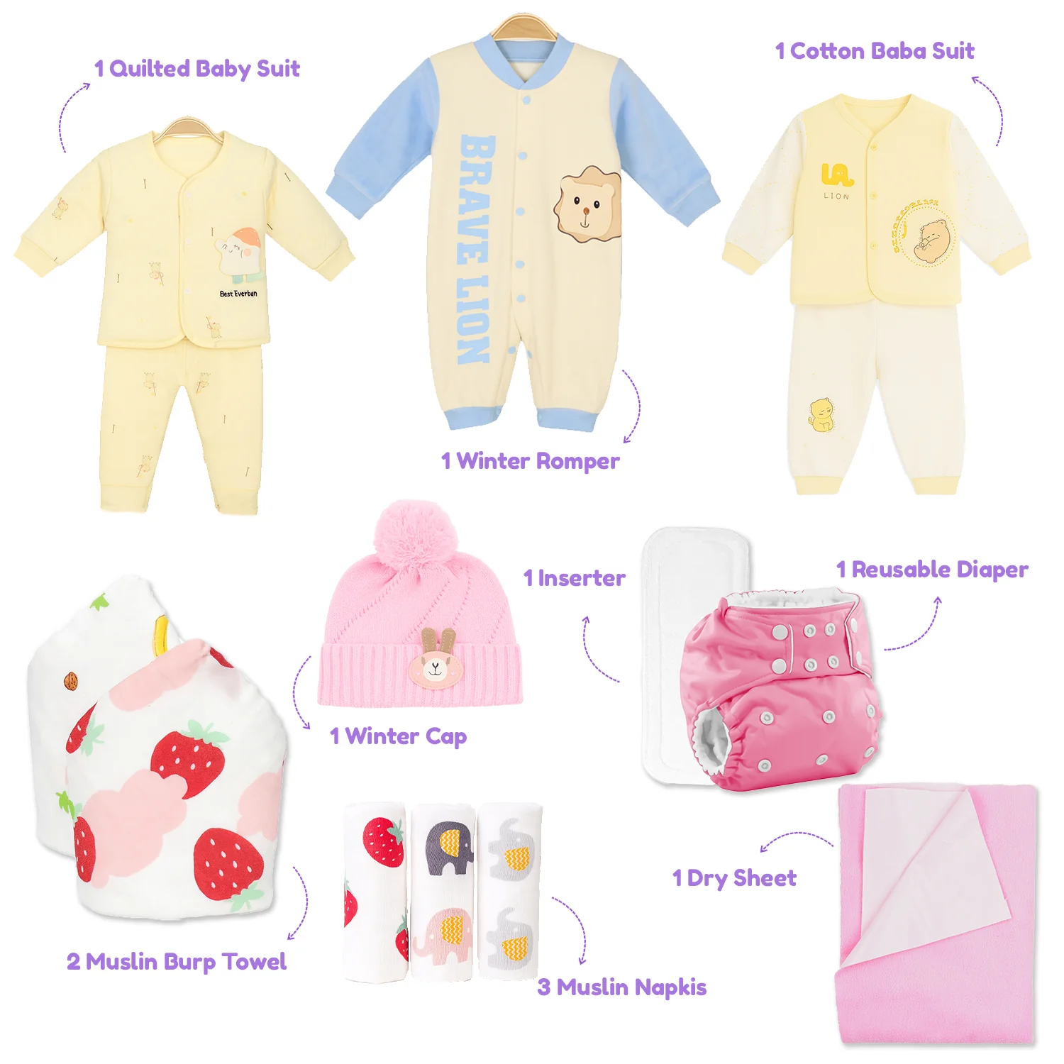 Winter Hospital Kit For Newborn Baby | New Born Baby Essentials Gift Combo | 29 Items | Mixed Design - Image 9