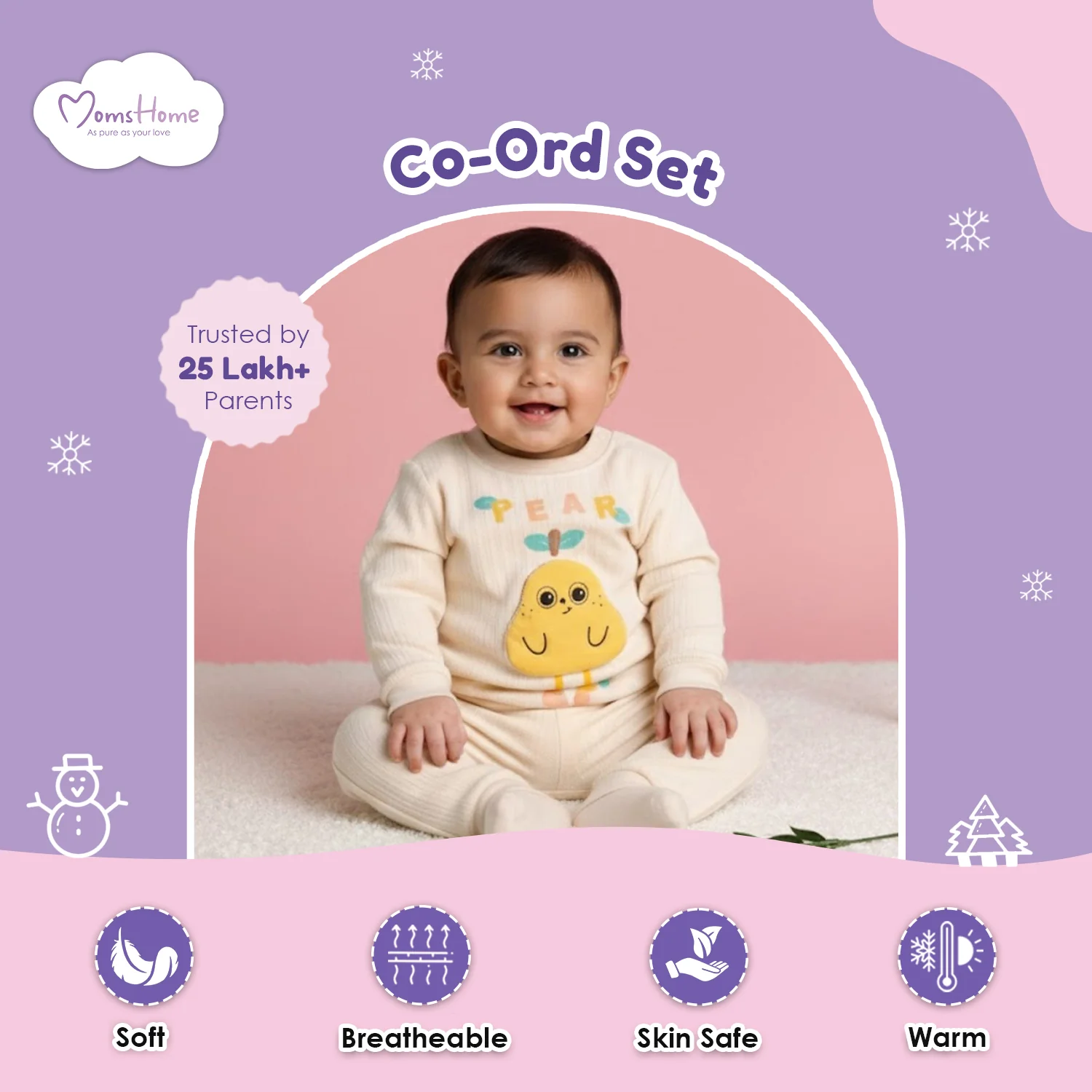 Winter Warm Full Sleeve Co-ord Sets For Baby | Cotton Baby Clothing Set | Pear | Set of 1 - Image 3