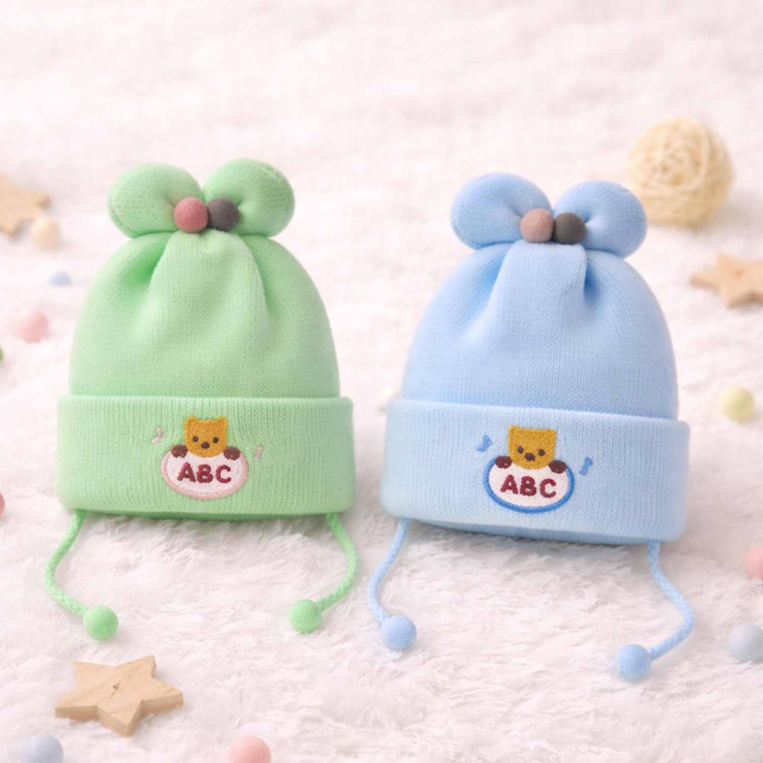 Winter Warm Woolen Baby Cap For 0–12 Months | Soft Infant Beanie Hat | Newborn Winter Headwear | Pack of 2 - Image 4