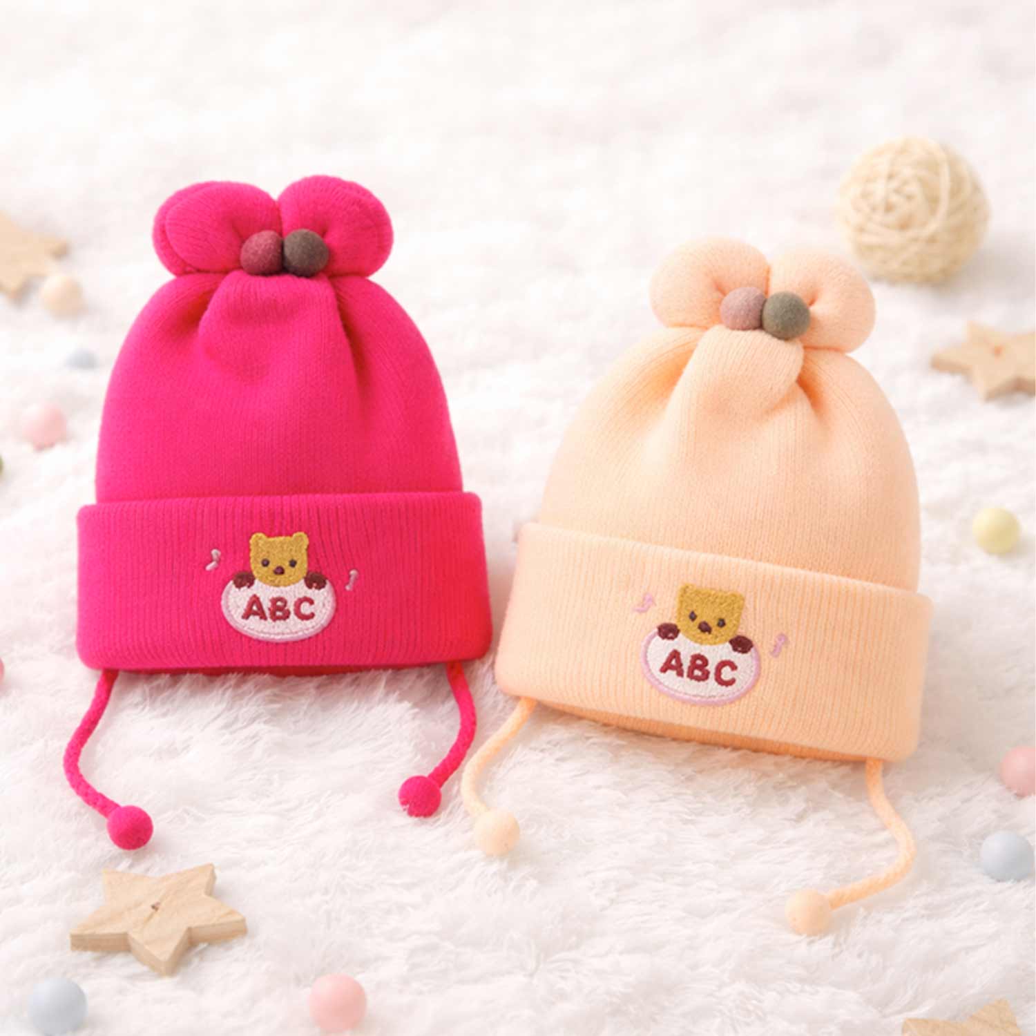 Winter Warm Woolen Baby Cap For 0–12 Months | Soft Infant Beanie Hat | Newborn Winter Headwear | Pack of 2 - Image 5