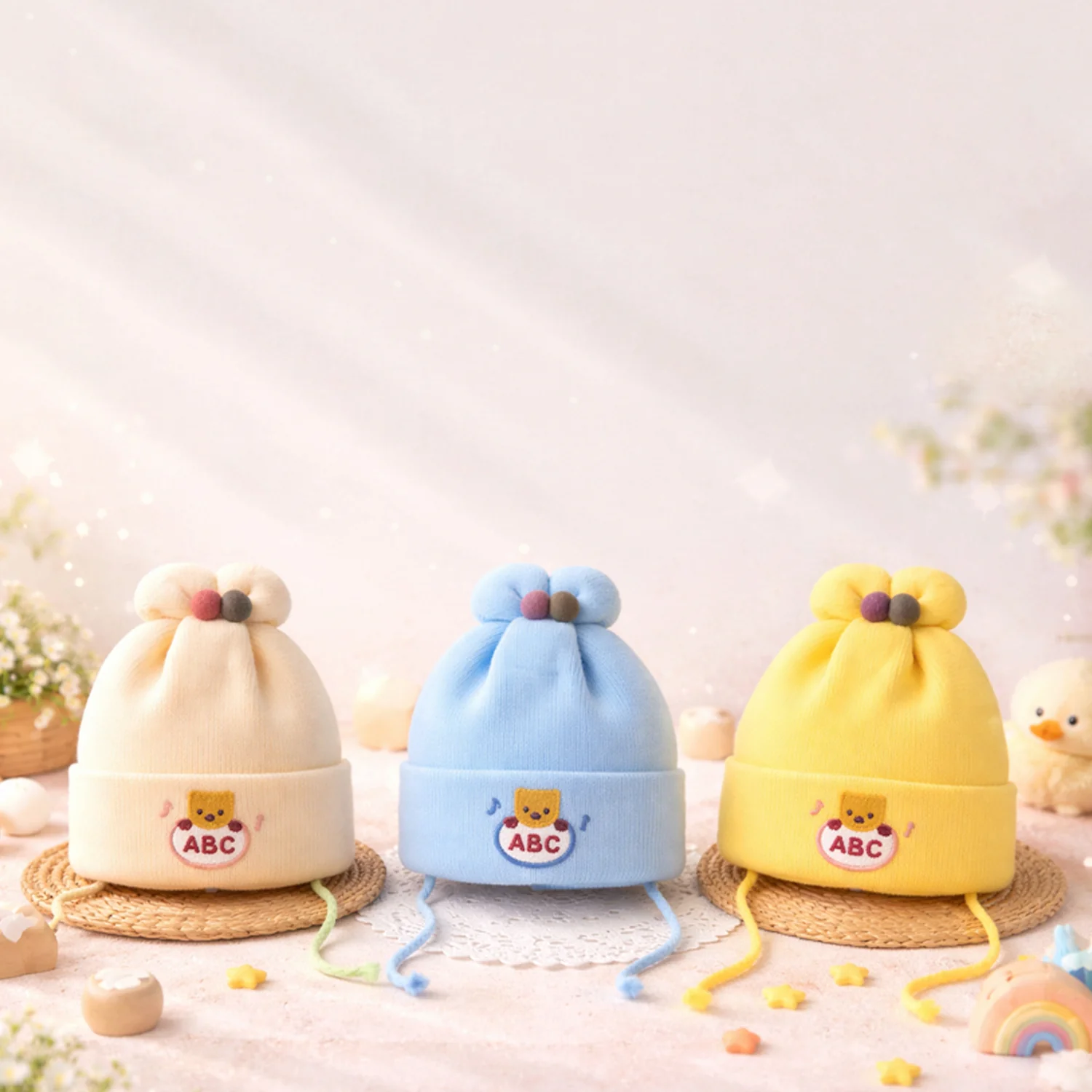 Winter Warm Woolen Baby Cap For 0–12 Months | Soft Infant Beanie Hat | Newborn Winter Headwear | Pack of 3 - Image 2