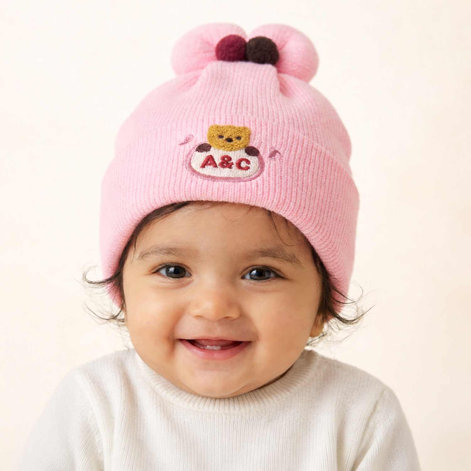 Winter Warm Woolen Baby Cap For 0–12 Months | Soft Infant Beanie Hat | Newborn Winter Headwear | Pack of 2 - Image 3