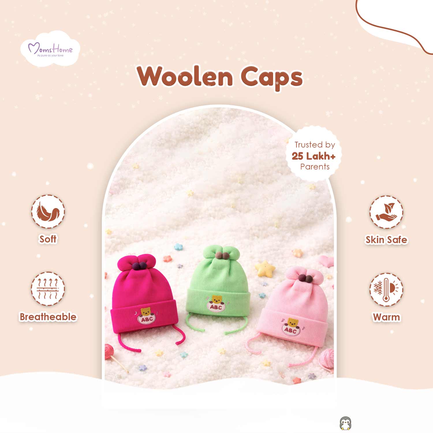 Winter Warm Woolen Baby Cap For 0–12 Months | Soft Infant Beanie Hat | Newborn Winter Headwear | Pack of 3 - Image 5