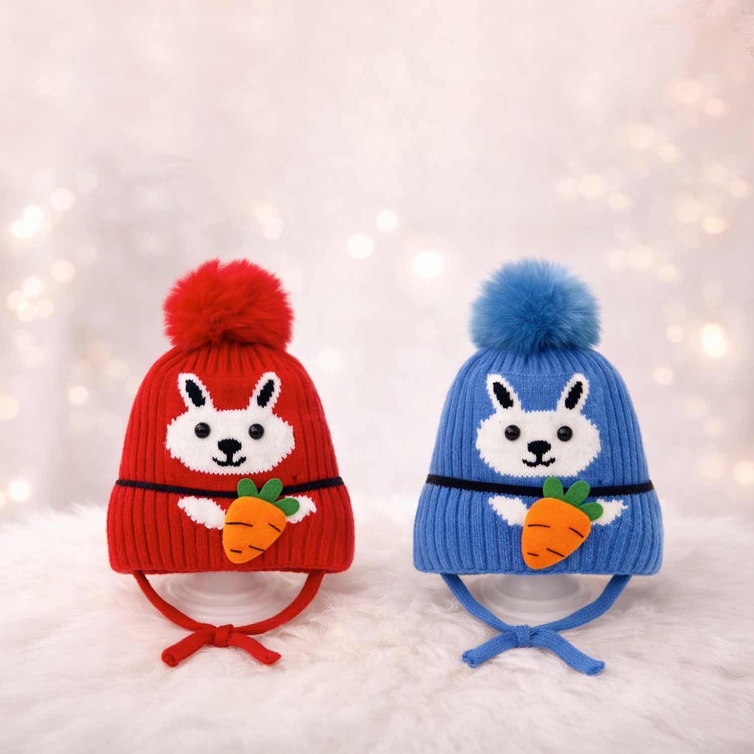 Winter Warm Woolen Baby Cap For 0–12 Months | Soft Infant Beanie Hat | Newborn Winter Headwear | Pack of 2 - Image 4