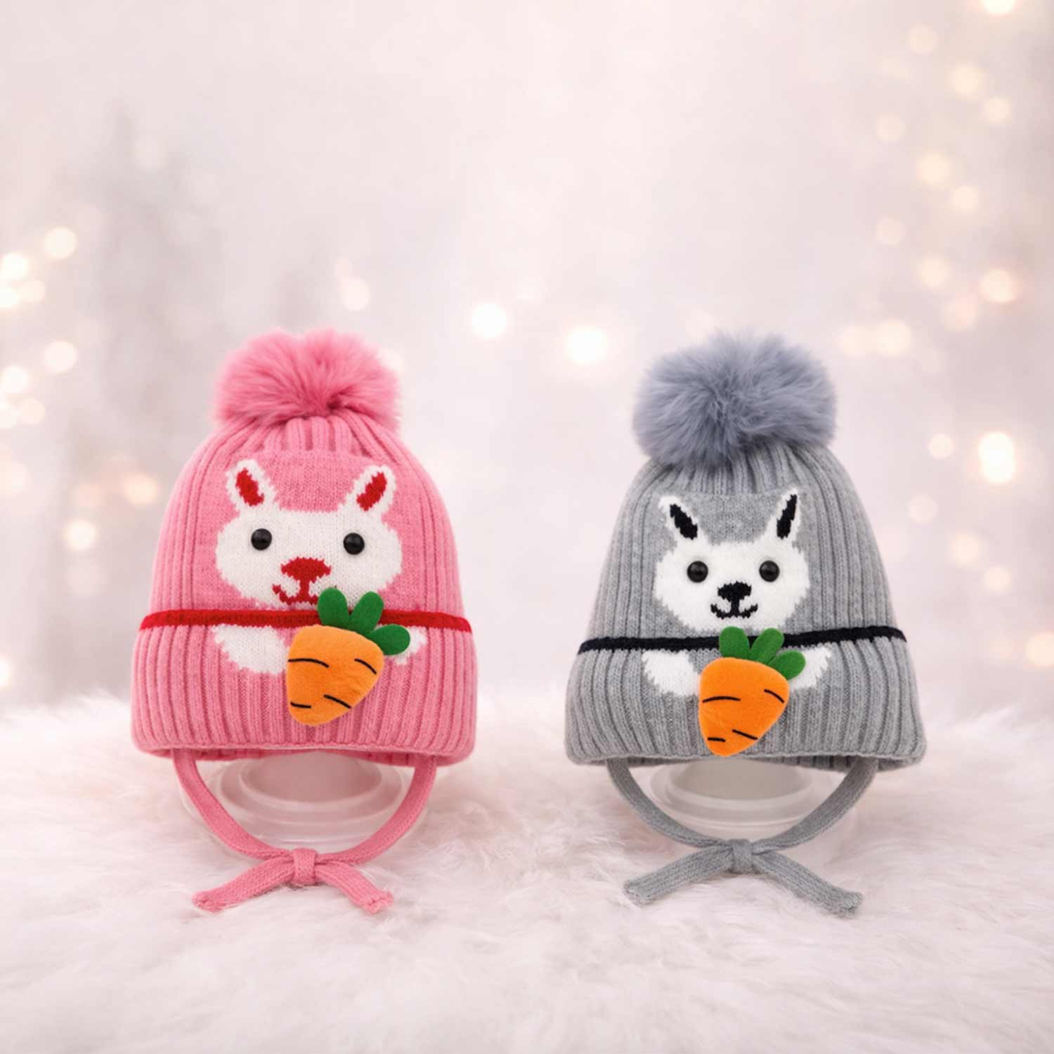 Winter Warm Woolen Baby Cap For 0–12 Months | Soft Infant Beanie Hat | Newborn Winter Headwear | Pack of 2 - Image 5
