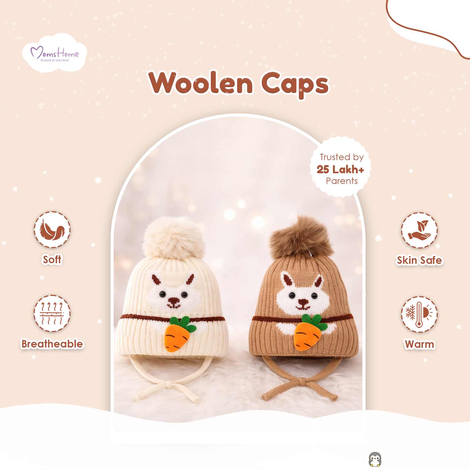 Winter Warm Woolen Baby Cap For 0–12 Months | Soft Infant Beanie Hat | Newborn Winter Headwear | Pack of 2 - Image 6