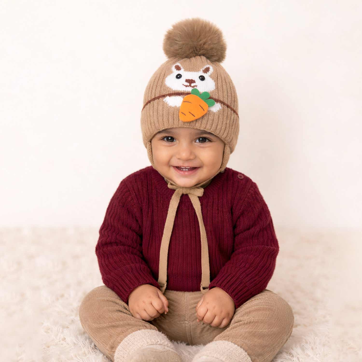 Winter Warm Woolen Baby Cap For 0–12 Months | Soft Infant Beanie Hat | Newborn Winter Headwear | Pack of 2 - Image 3