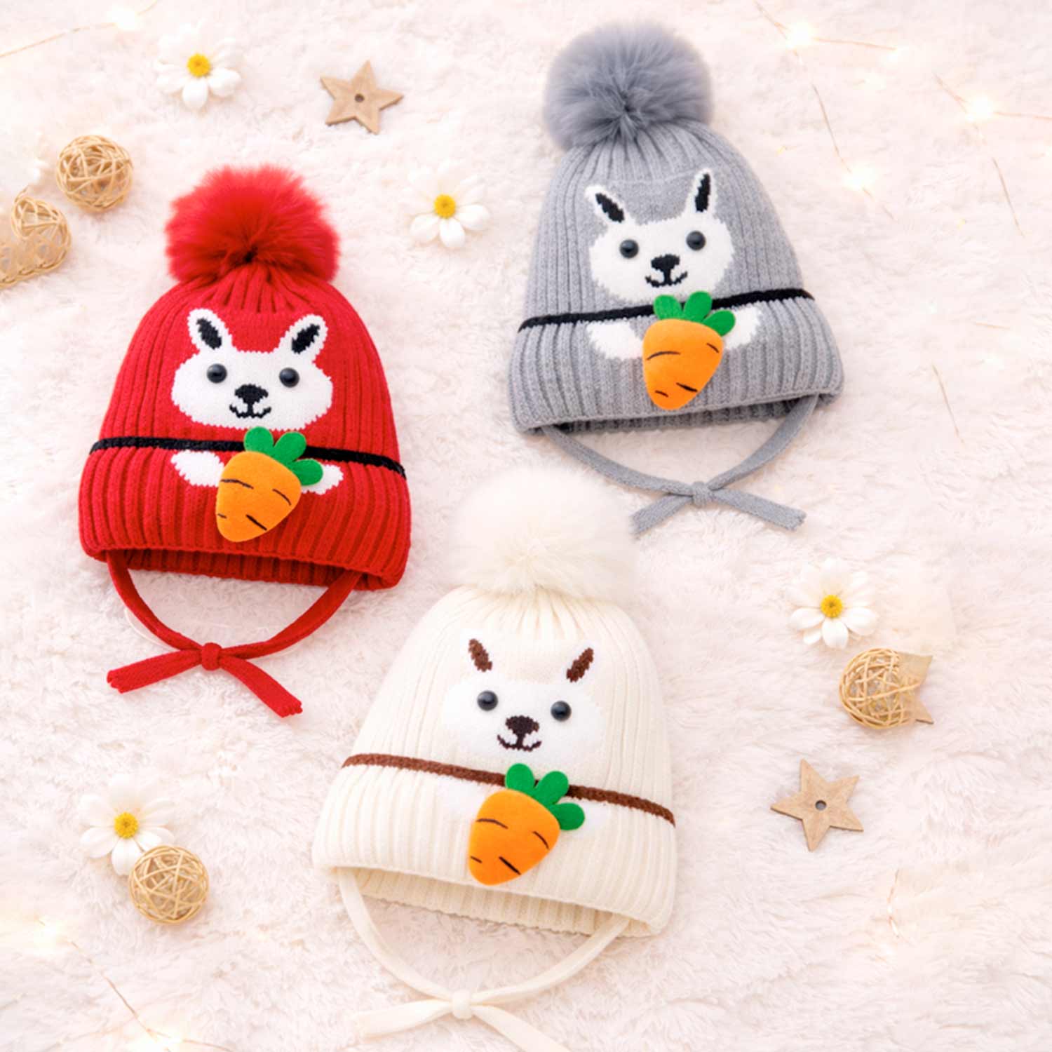 Winter Warm Woolen Baby Cap For 0–12 Months | Soft Infant Beanie Hat | Newborn Winter Headwear | Pack of 3 - Image 4