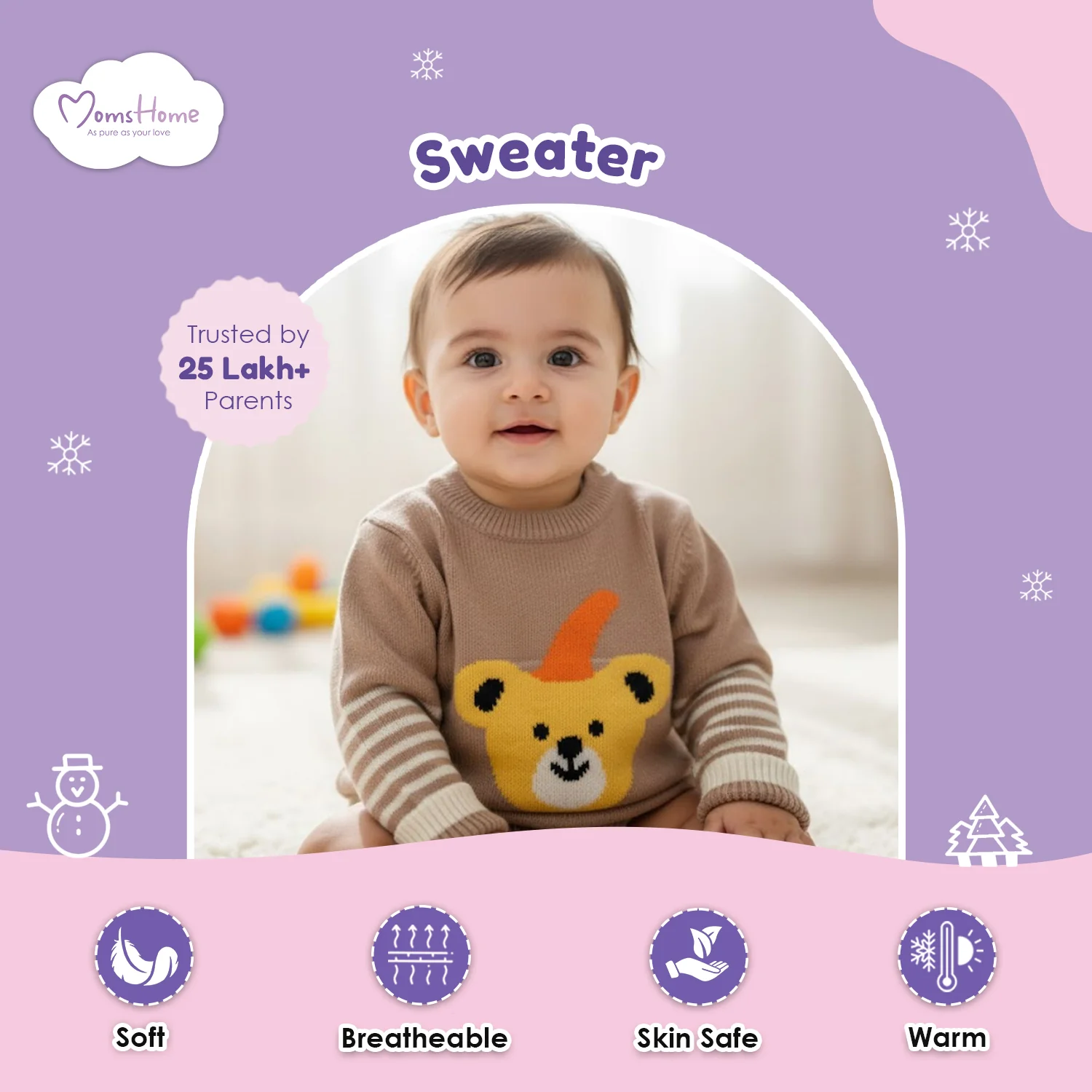 Winter Warm Woollen Full Sleeve Sweater For Baby | Bear | Pack of 1 - Image 4