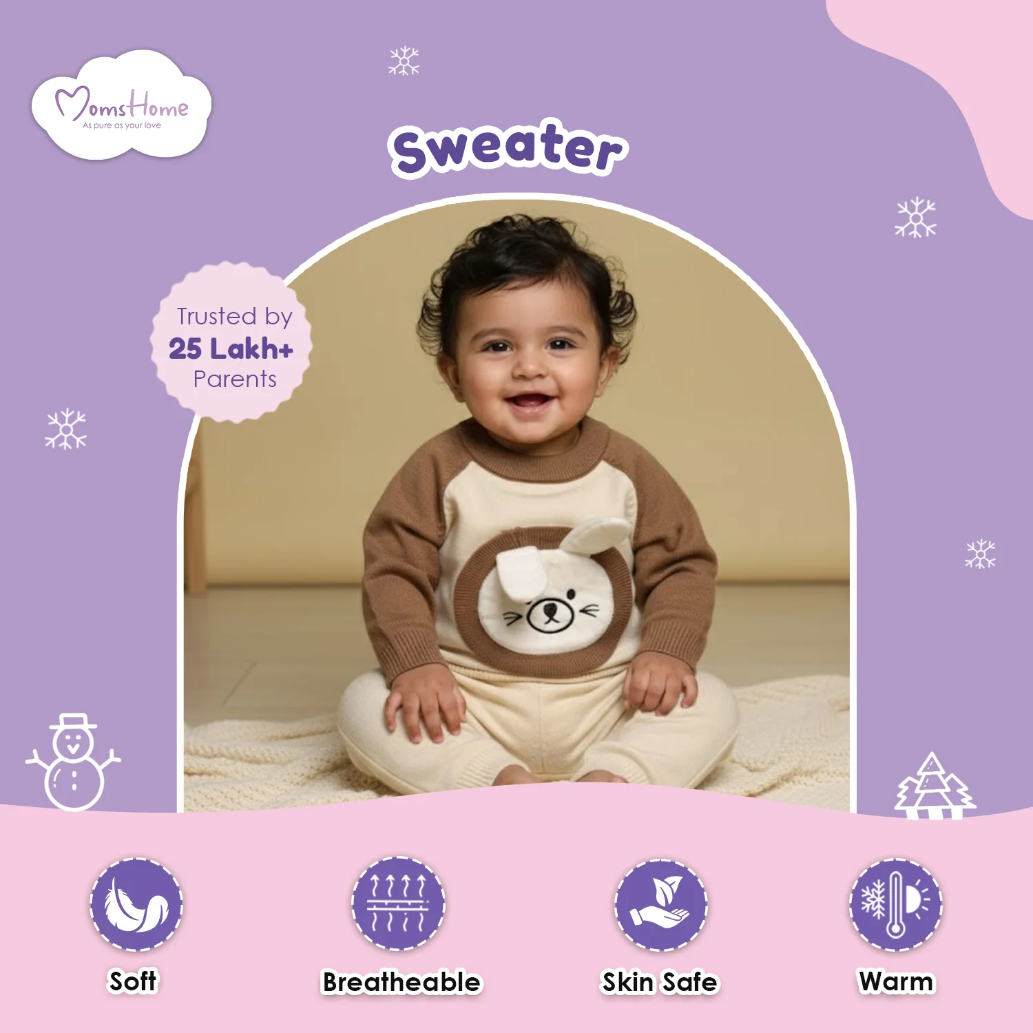 Winter Warm Woollen Full Sleeve Sweater For Baby | Bunny | Pack of 1 - Image 3