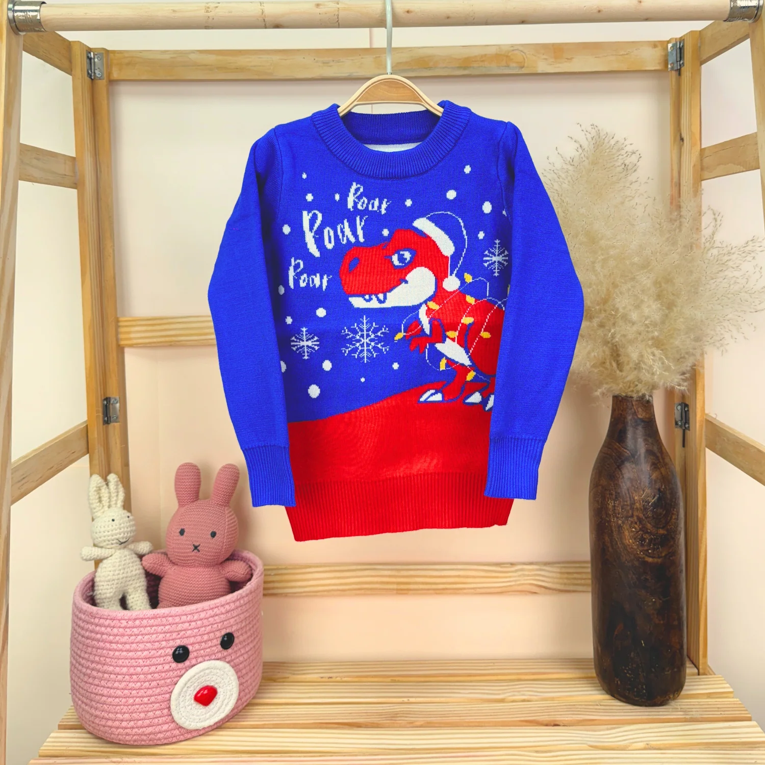 Winter Warm Woollen Full Sleeve Sweater For Baby | Dinosaur | Blue | Pack of 1 - Image 3