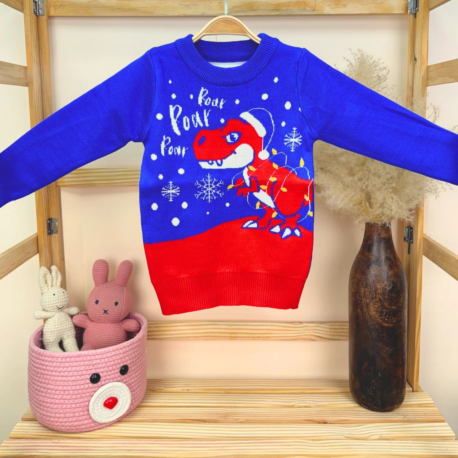 Winter Warm Woollen Full Sleeve Sweater For Baby | Dinosaur | Blue | Pack of 1 - Image 4