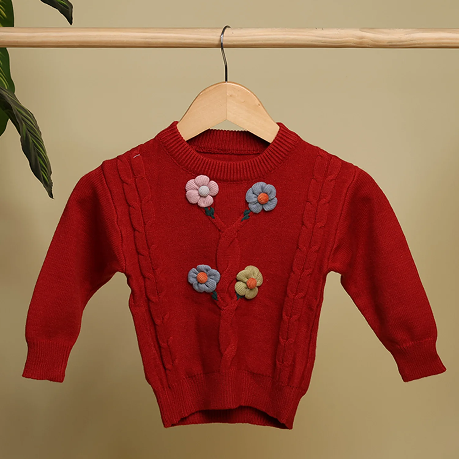 Winter Warm Woollen Full Sleeve Sweater For Baby | Flower | Pack of 1 - Image 3