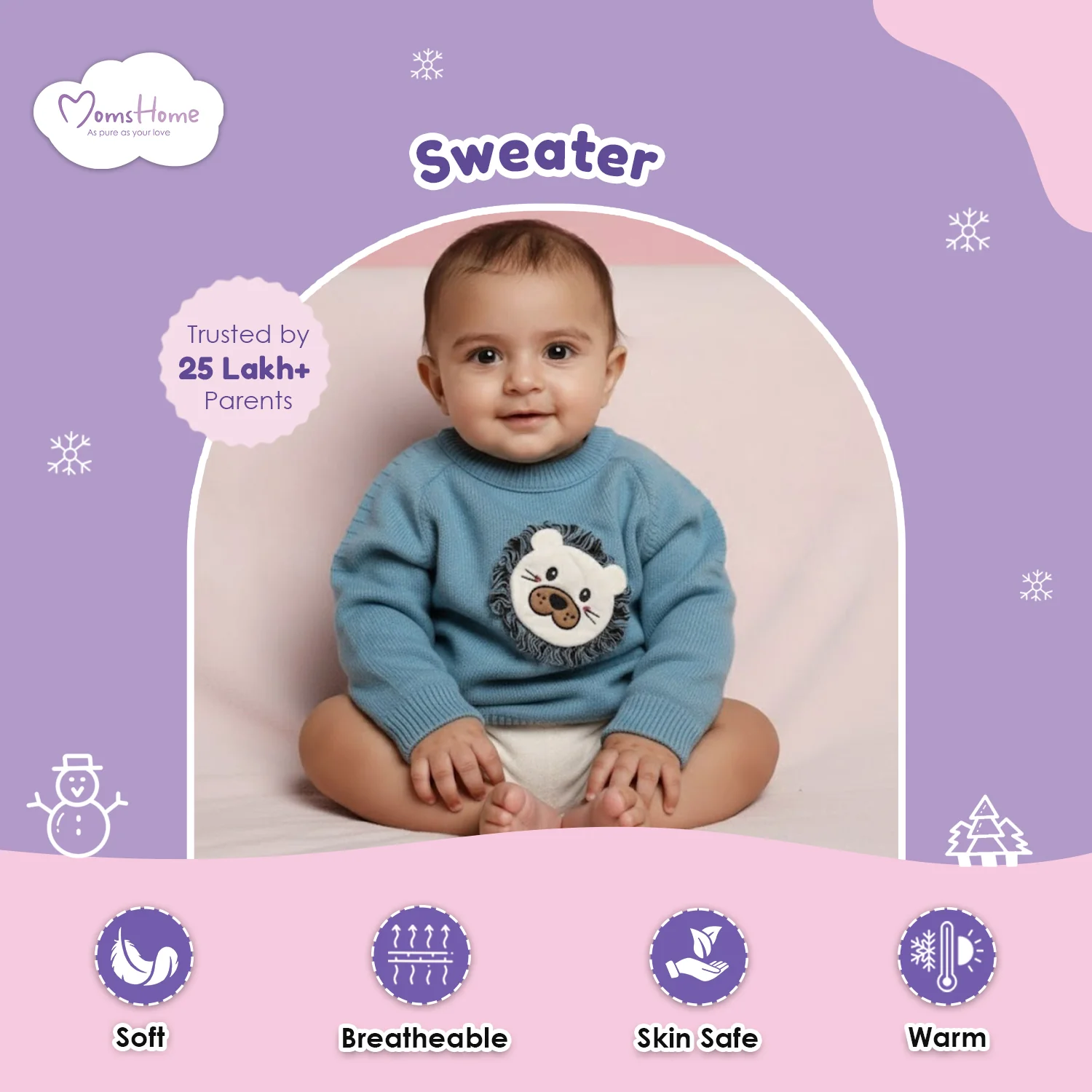 Winter Warm Woollen Full Sleeve Sweater For Baby | Lion | Pack of 1 - Image 3