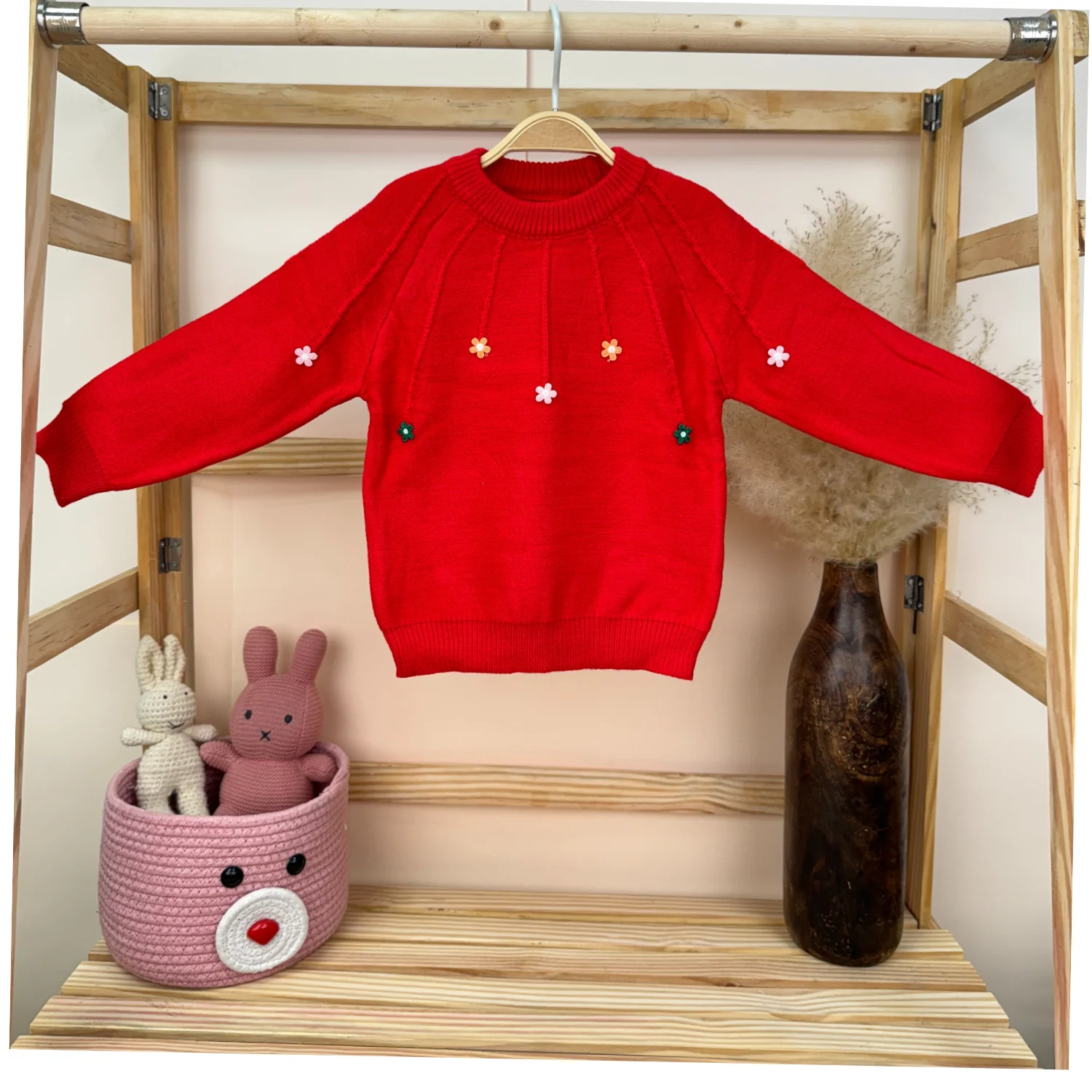 Winter Warm Woollen Full Sleeve Sweater For Baby | Multicolor Flowers | Pack of 1 - Image 3