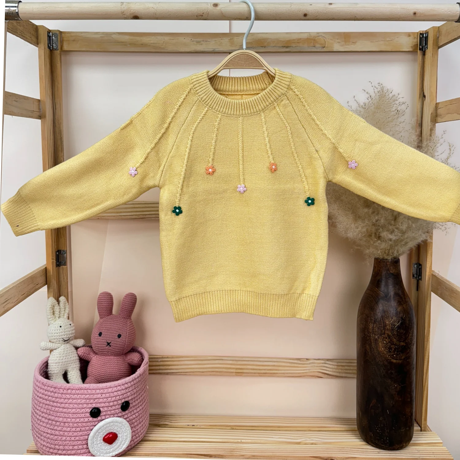 Winter Warm Woollen Full Sleeve Sweater For Baby | Multicolor Flowers | Pack of 1 - Image 5