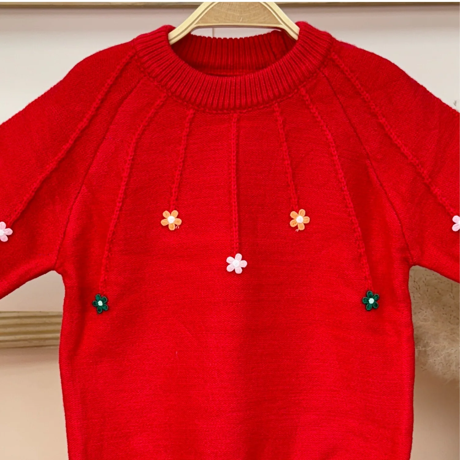Winter Warm Woollen Full Sleeve Sweater For Baby | Multicolor Flowers | Pack of 1 - Image 8