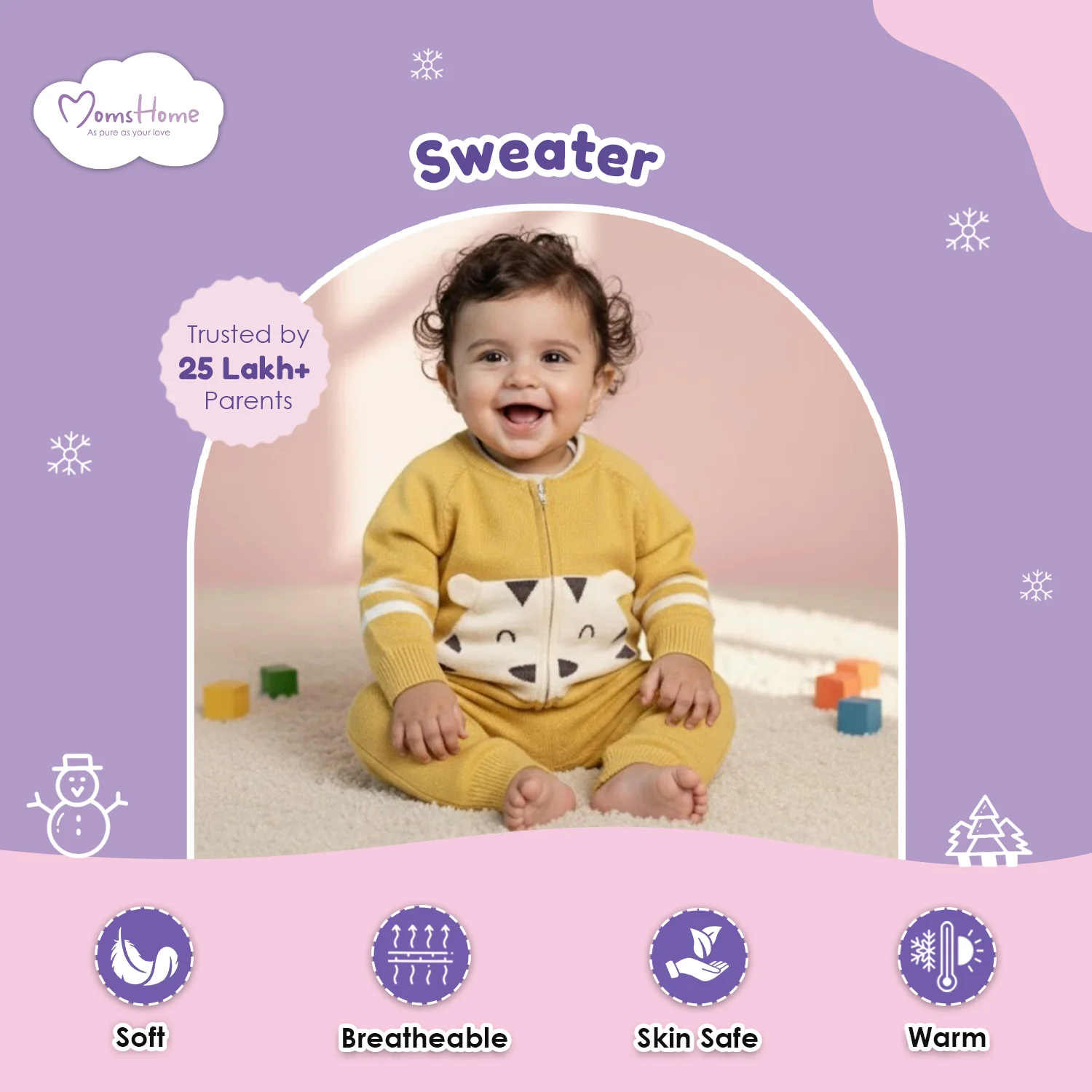 Winter Warm Woollen Full Sleeve Sweater For Baby | Tiger | Pack of 1 - Image 3