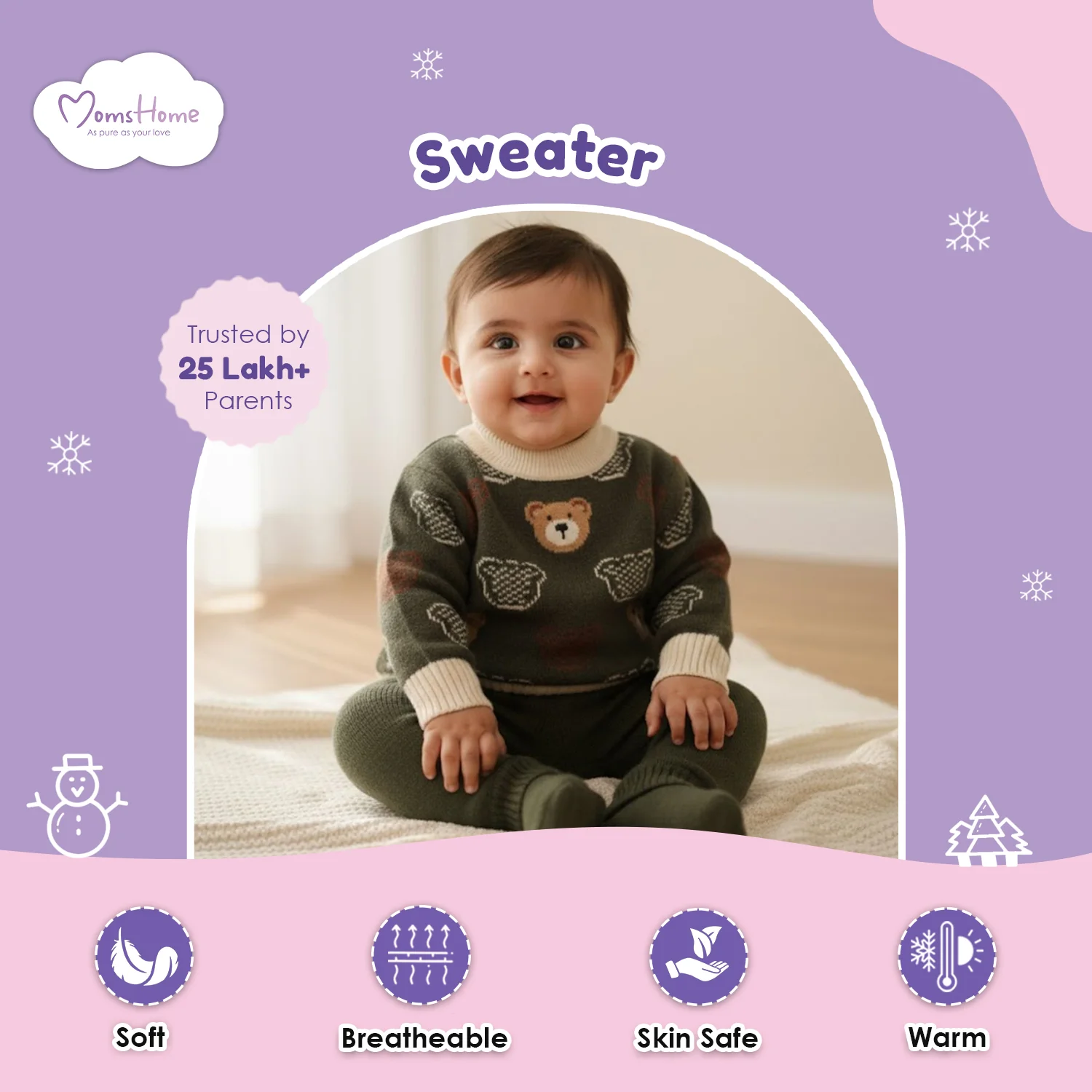 Winter Warm Woollen Full Sleeve Sweater For Baby | Bear | Pack of 1 - Image 3